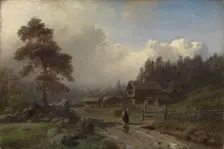 Norwegian Landscape in Rain, 1857. Creator: Hans Gude
