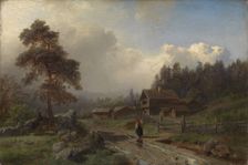 Norwegian Landscape in Rain, 1857. Creator: Hans Gude
