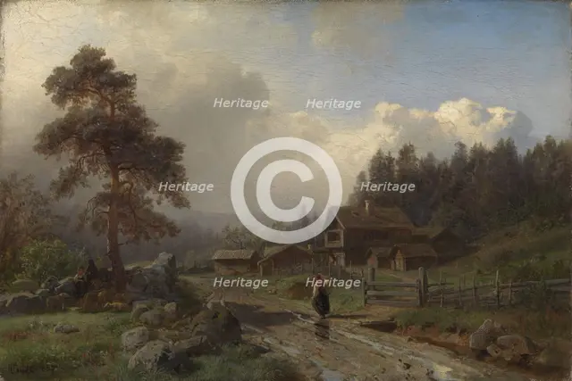 Norwegian Landscape in Rain, 1857. Creator: Hans Gude.