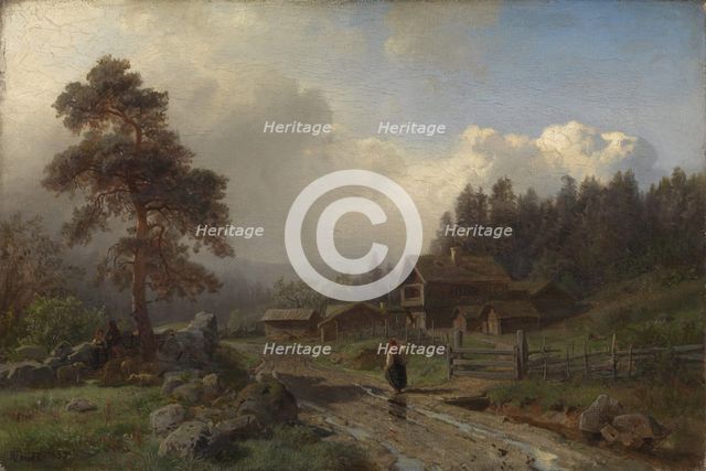 Norwegian Landscape in Rain, 1857. Creator: Hans Gude.