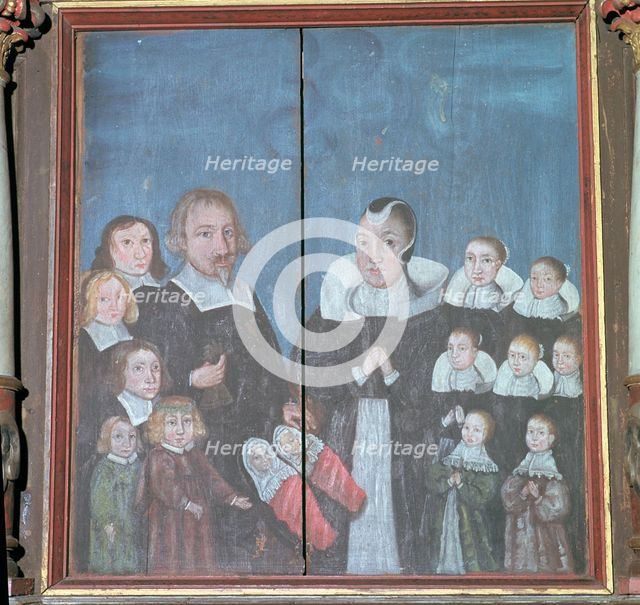 Norwegian painting showing a family with fourteen children, 17th century. Artist: Unknown