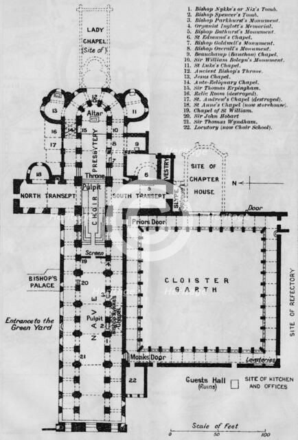 'Norwich Cathedral', c20th Century. Artist: John Bartholomew.