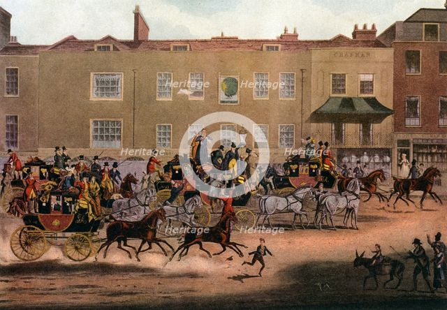 'North Country Mails at the Peacock, Islington', 1823 (1927).Artist: Thomas Sutherland