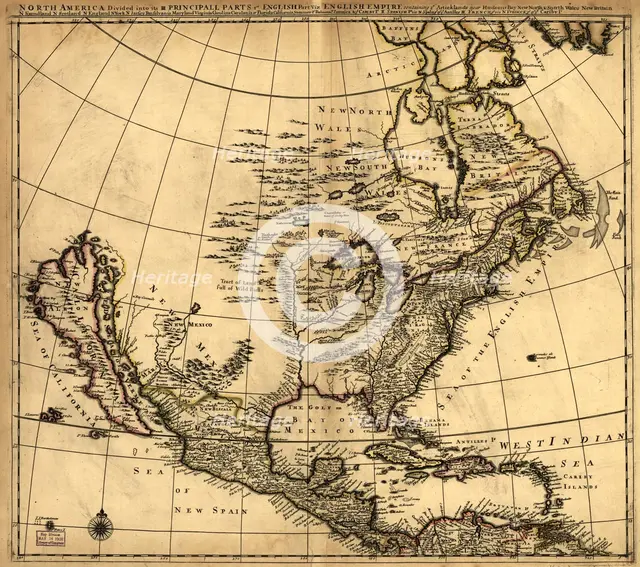 North America divided into its III principall [sic] parts, 1685. Creator: Philip Lea.