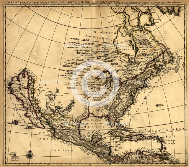 North America divided into its III principall [sic] parts, 1685. Creator: Philip Lea.
