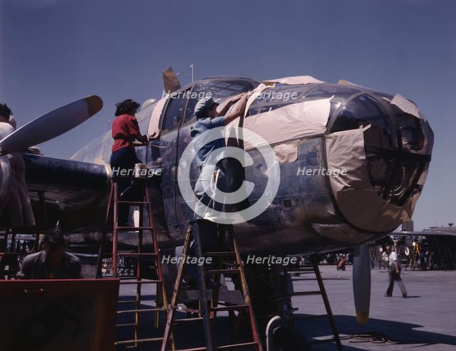 North American B-25 bomber is prepared...North American Aviation, Inc., Inglewood, Calif., 1942. Creator: Alfred T Palmer.