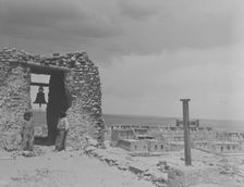 North American Indian children on roof of San Estevan Mission, Acoma Pueblo, New Mexico, c1899-c1928 Creator: Arnold Genthe