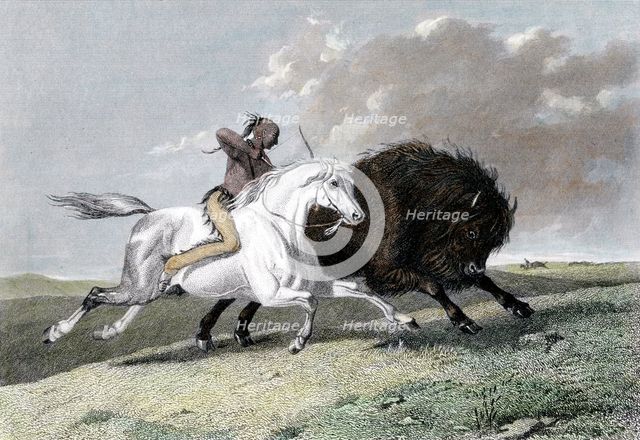 North American Indian hunting buffalo, 1861. Artist: Unknown