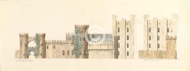 North Aspects of Lea Castle and West Aspect of Wolverly, Cookly, Worcestershire, ca. 1816. Creator: Attributed to John Carter.