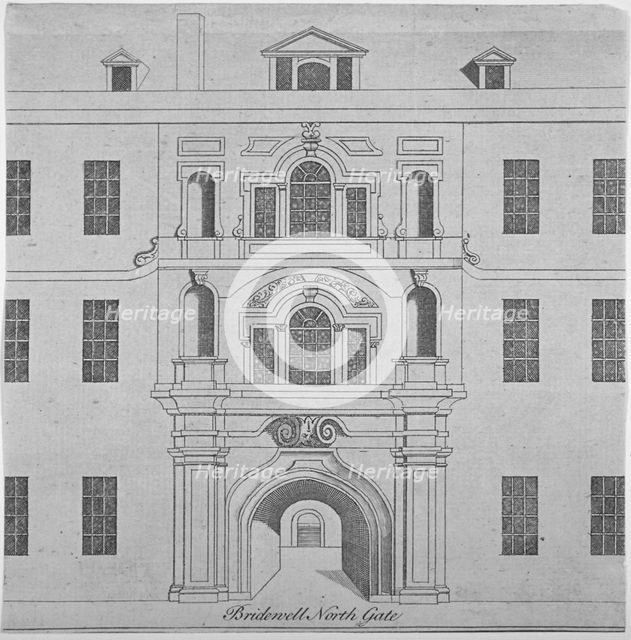 North gate of Bridewell, City of London, 1790. Artist: Anon