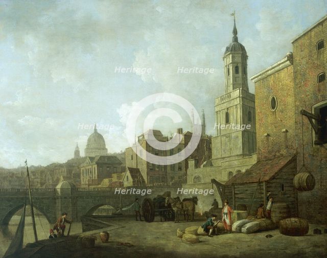 North end of London Bridge and St Magnus the Martyr, 1762. Creator: William Marlow.