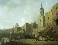 North end of London Bridge and St Magnus the Martyr, 1762. Creator: William Marlow
