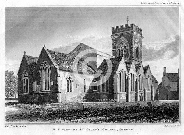 North-east view of St Giles's Church, Oxford, 1820.Artist: J Barnett