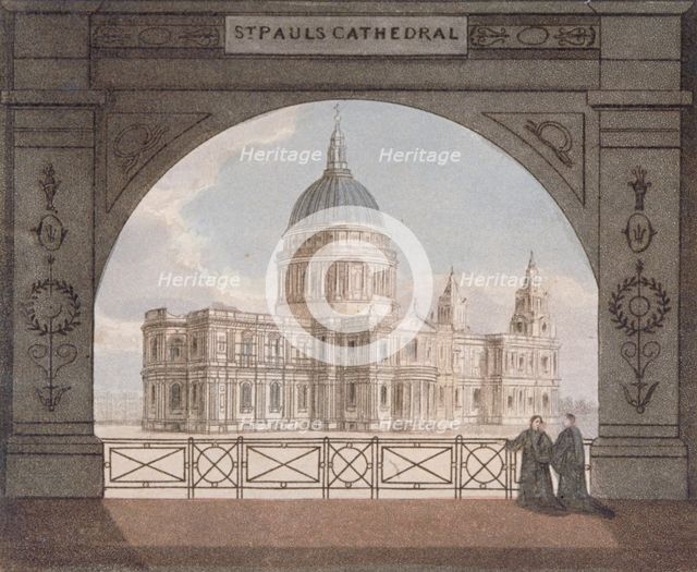 North-east view of St Paul's Cathedral through an archway, City of London, 1820. Artist: Anon