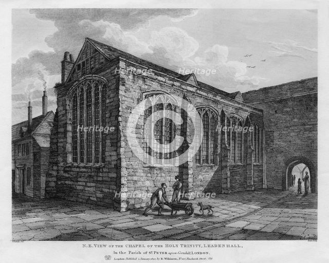 North-east view of the Chapel of the Holy Trinity, Leadenhall, London, 1825.Artist: Thomas Dale