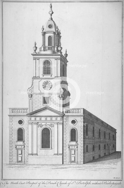 North-east view of the Church of St Botolph without Bishopsgate, City of London, 1750.               Artist: Benjamin Cole