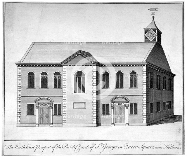 North-east view of the Church of St George the Martyr, Queen Street, Holborn, London, c1810. Artist: Anon