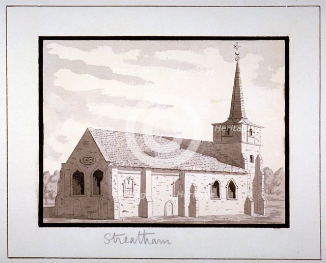 North-east view of the Church of St Leonard, Streatham, Lambeth, London, c1800. Artist: Anon