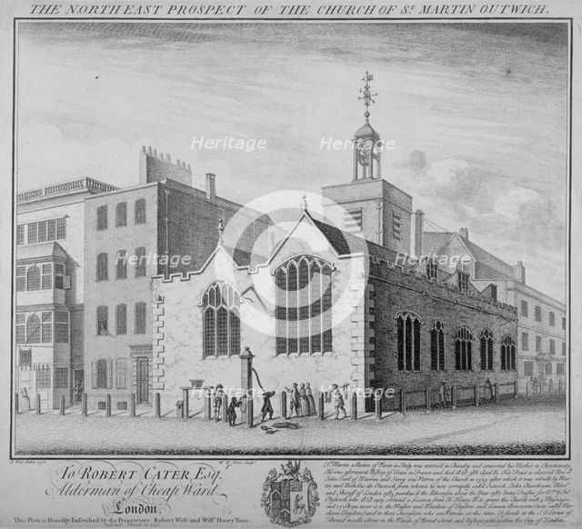 North-east view of the Church of St Martin Outwich, Threadneedle Street, City of London, 1736. Artist: William Henry Toms