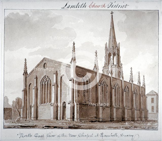North-east view of the Church of St Mary the Less, Lambeth Butts, London, 1828. Artist: John Chessell Buckler