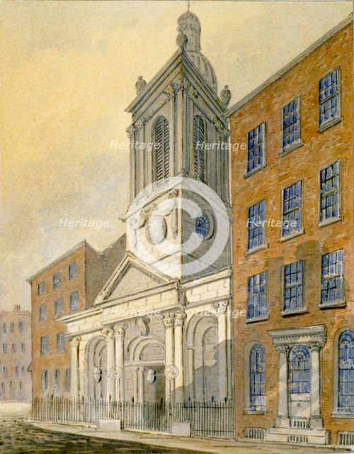 North-east view of the Church of St Peter-le-Poer and Old Broad Street, City of London, 1815. Artist: William Pearson