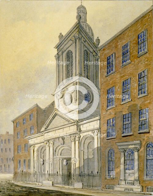 North-east view of the Church of St Peter-le-Poer and Old Broad Street, City of London, 1815. Artist: William Pearson