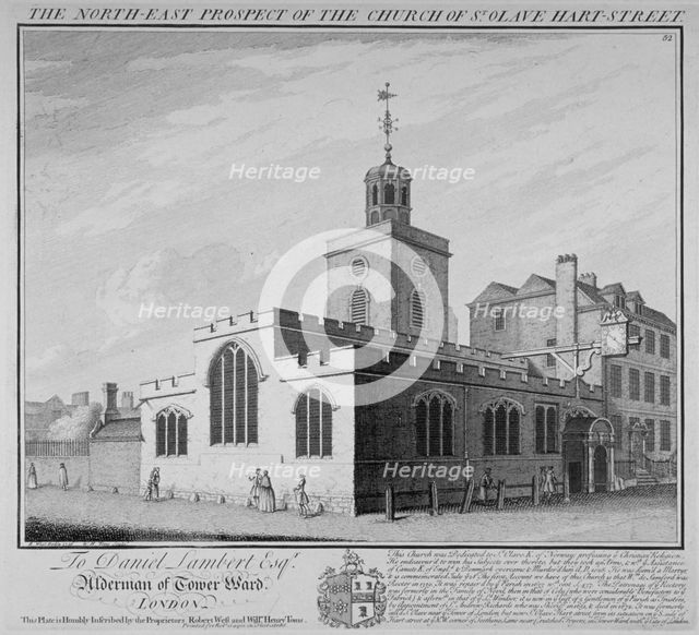 North-east prospect of the Church of St Olave, Hart Street, City of London, 1736. Artist: William Henry Toms