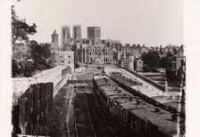 North Eastern Railway Carriages on the railway sidings at Tanner’s moat, York, Yorkshire, c1897