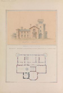North Front and Second Floor Plan of John Munn House, Utica, New York, 1854. Creator: Alexander Jackson Davis