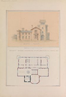 North Front and Second Floor Plan of John Munn House, Utica, New York, 1854. Creator: Alexander Jackson Davis