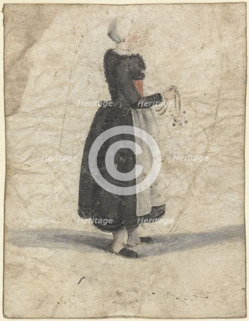 North Holland woman standing with an ornament or bag in hand, 1652. Creator: Gesina ter Borch.