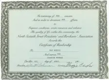 North Sixtieth Street Association membership certificate issued to Mae Reeves, 1987. Creator: Unknown