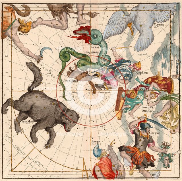 North Pole, Plate 1 from Globi coelestis in tabulas planas redacti descriptio, 1674. 