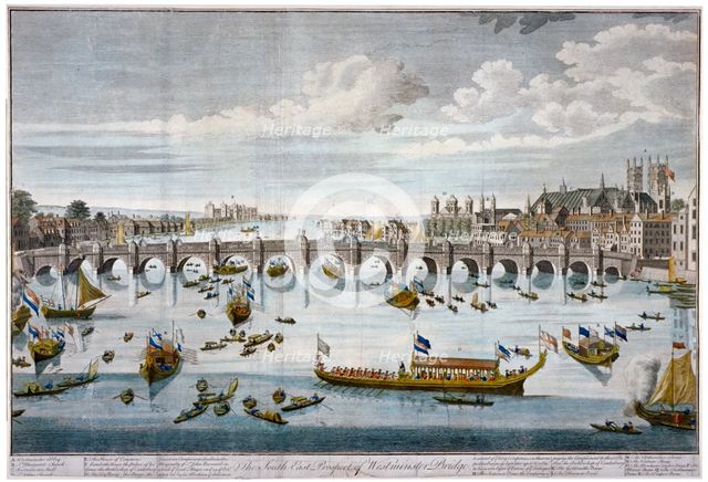 North prospect of Westminster Bridge, London, c1750.                                          Artist: Benjamin Cole