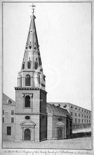 North west view of St Antholin. City of London, c1750.                             Artist: Benjamin Cole