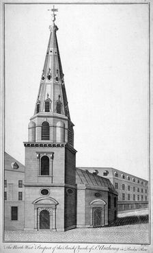 North west view of St Antholin. City of London, c1750. Artist: Benjamin Cole
