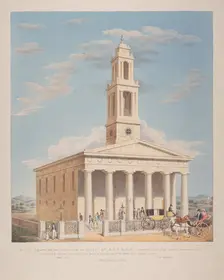 North west view of St George, Camberwell with figures in the front. Camberwell, London, 1827. Artist: Charles Joseph Hullmandel