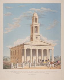 North west view of St George, Camberwell with figures in the front. Camberwell, London, 1827. Artist: Charles Joseph Hullmandel