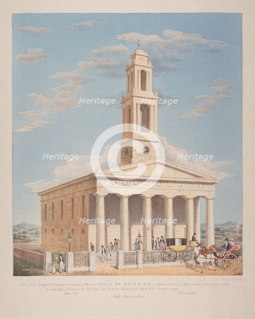 North west view of St George, Camberwell with figures in the front. Camberwell, London, 1827. Artist: Charles Joseph Hullmandel