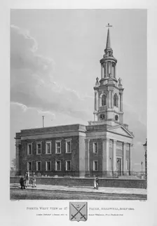 North-west view of St Paul's Church, Shadwell, London, 1825. Artist: Thomas Dale