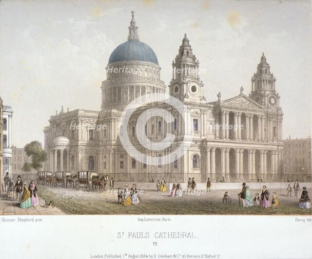North-west view of St Paul's Cathedral with figures walking in front, City of London, 1854. Artist: Sir Christopher Wren