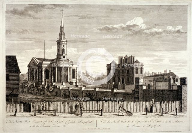 North west view of St Paul's, Deptford, London, c1750. Artist: Anon