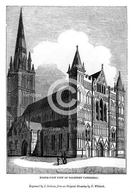 North west view of Salisbury Cathedral, 1843. Artist: J Jackson