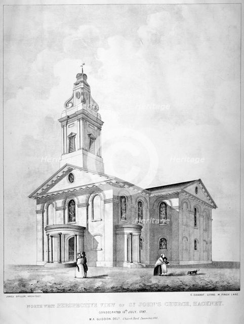 North-west view of the Church of St John at Hackney, London, 1841. Artist: Charles Chabot