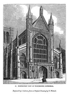 North west view of Winchester Cathedral, 1843. Artist: J Jackson