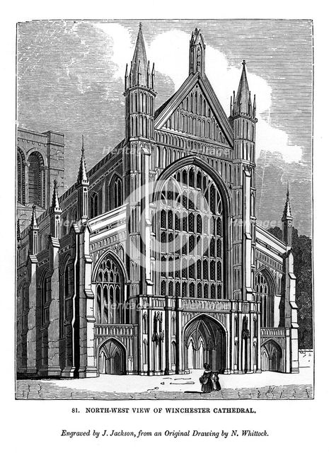North west view of Winchester Cathedral, 1843. Artist: J Jackson