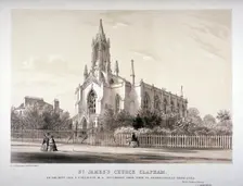 North view of the Church of St James, Clapham, London, c1850. Artist: CJ Greenwood
