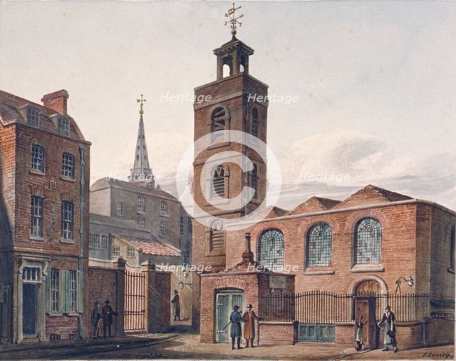 North view of the Church of St James, Duke's Place and adjacent buildings, City of London, 1810. Artist: John Coney