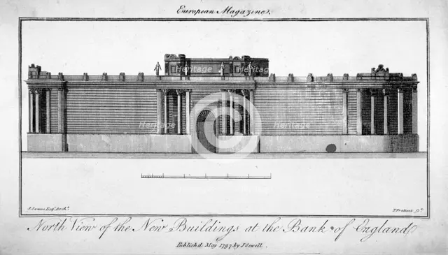 North view of the new buildings at the Bank of England,  City of London, 1797.                       Artist: Thomas Prattent