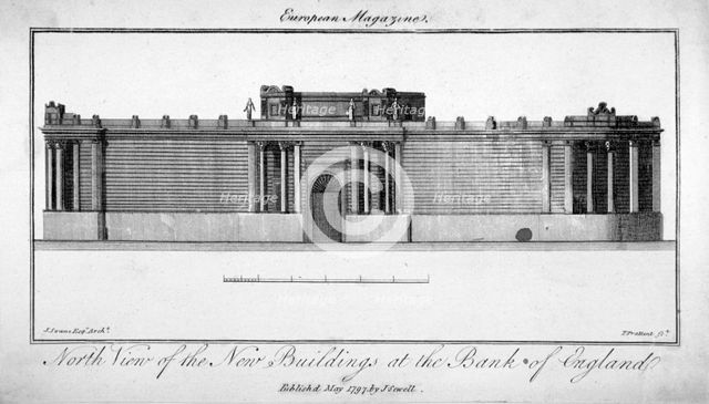 North view of the new buildings at the Bank of England,  City of London, 1797.                       Artist: Thomas Prattent
